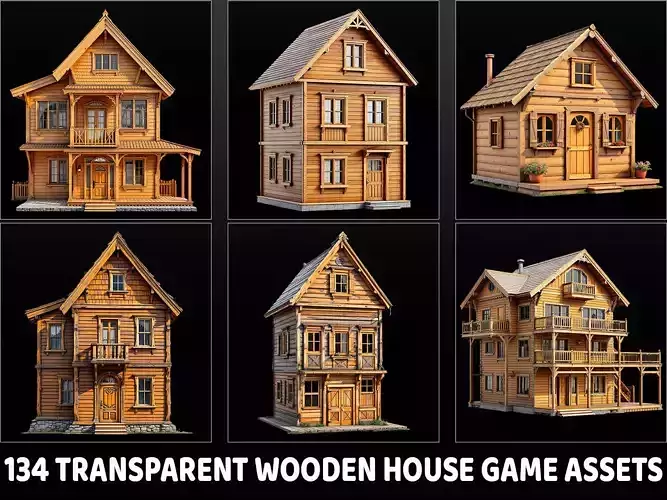134 Transparent Wooden House Game Asset Texture