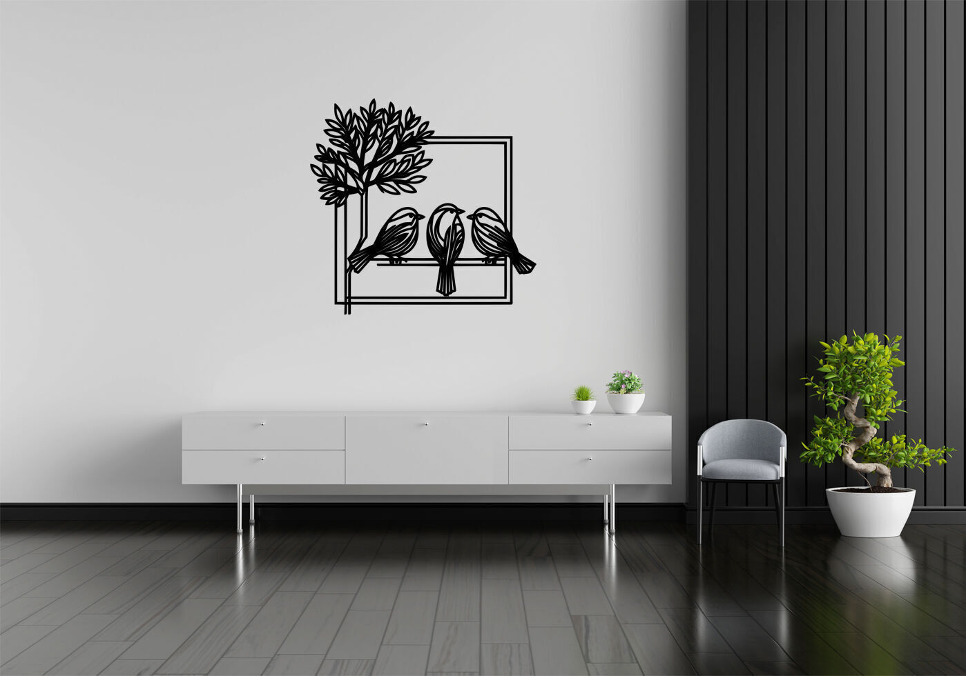 Birds on a Tree Branch Wall Decor 3D print model_1