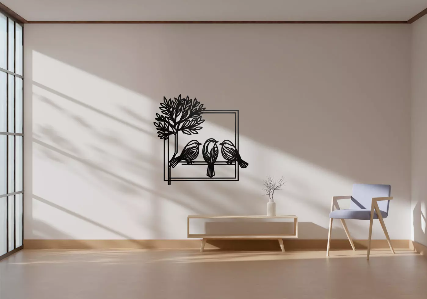 Birds on a Tree Branch Wall Decor 3D print model_0