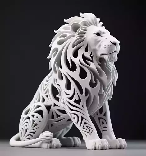 Hollow Lion Sculpture in Majestic Tribal Style 3D print model
