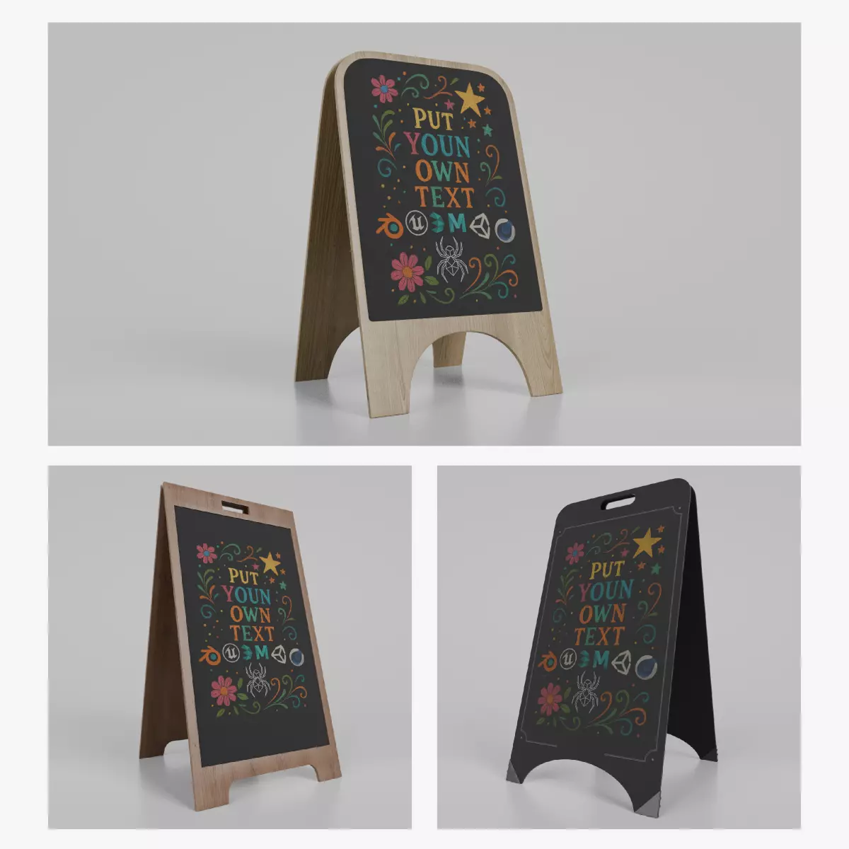 Customizable Modern A-Frame Chalkboard Signs Set 3D Model Collection_0