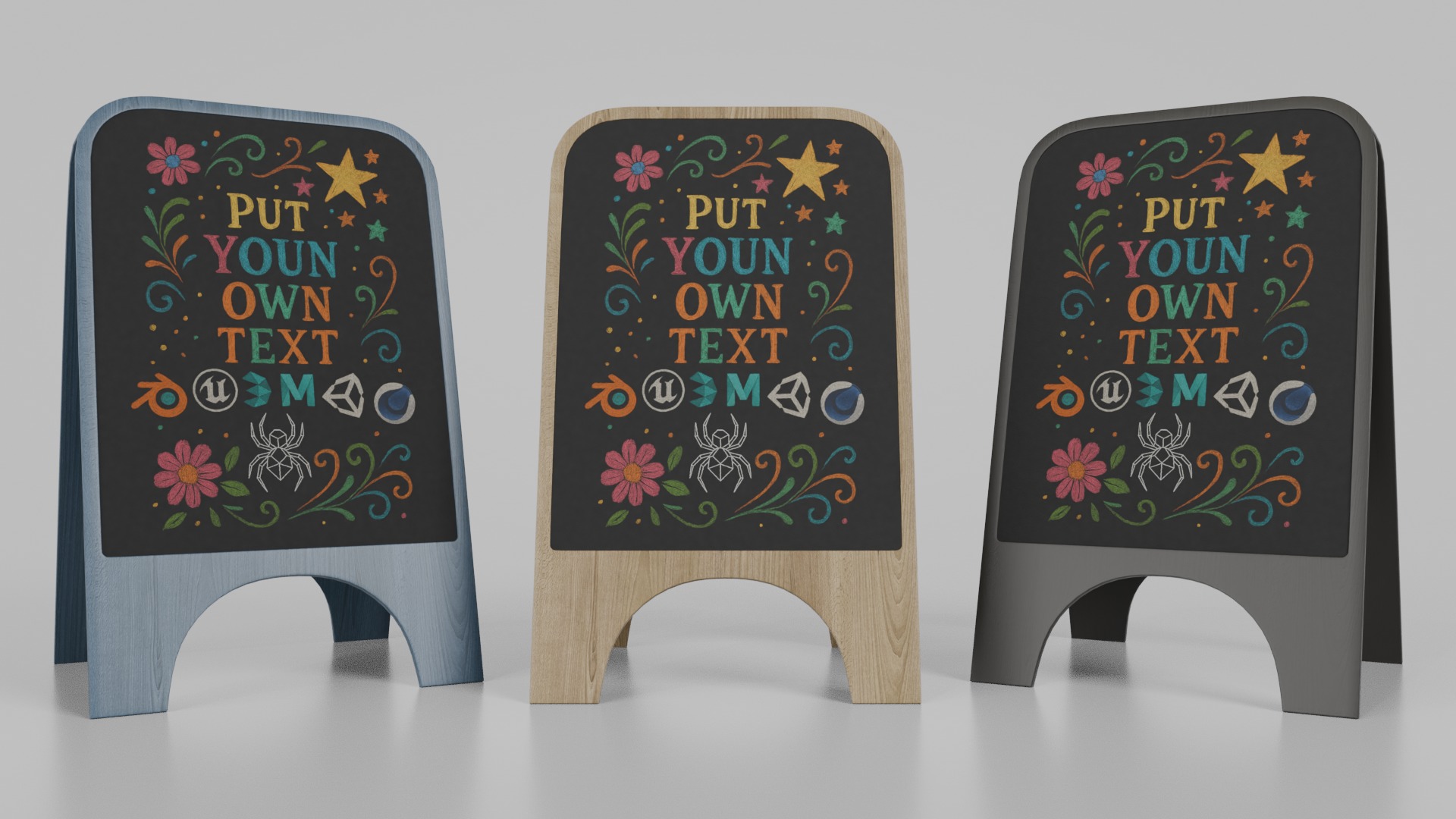 Customizable Modern A-Frame Chalkboard Signs Set 3D Model Collection_16