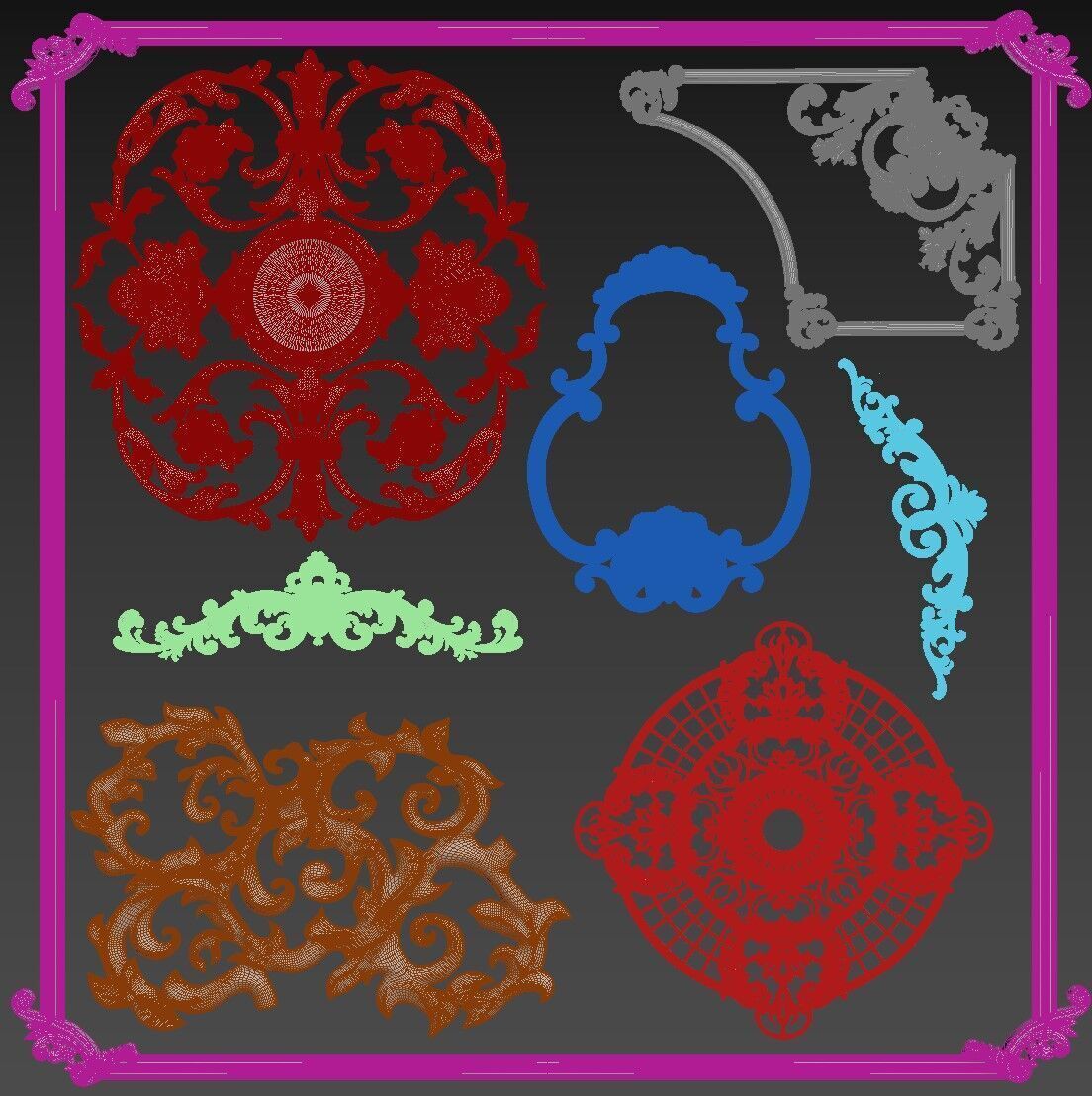 Baroque Engraving Ornament Collection Vol 1 - 3ds Max Corona 3D model_1