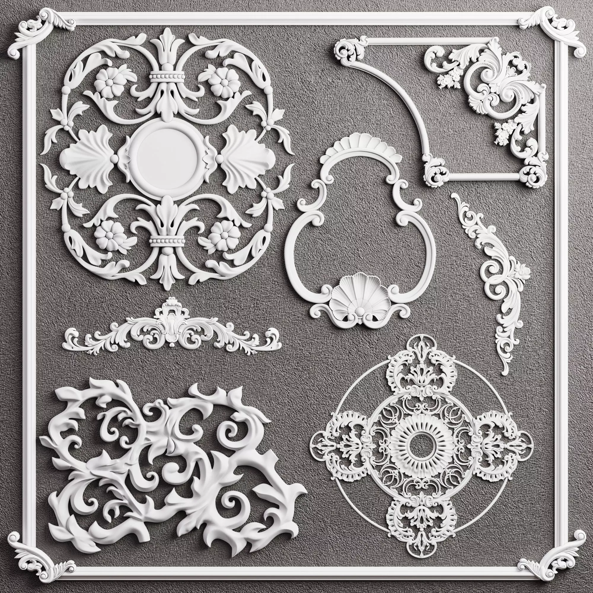 Baroque Engraving Ornament Collection Vol 1 - 3ds Max Corona 3D model_0