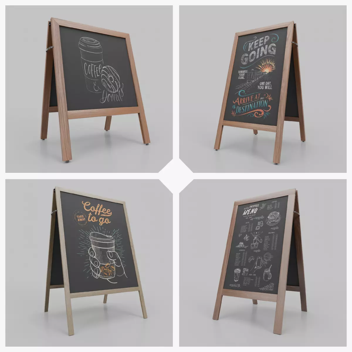 Customizable Classic Wooden A-Frame Chalkboard Signs 3D Model Collection_0