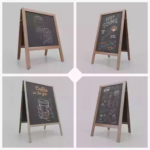 Customizable Classic Wooden A-Frame Chalkboard Signs 3D Model Collection