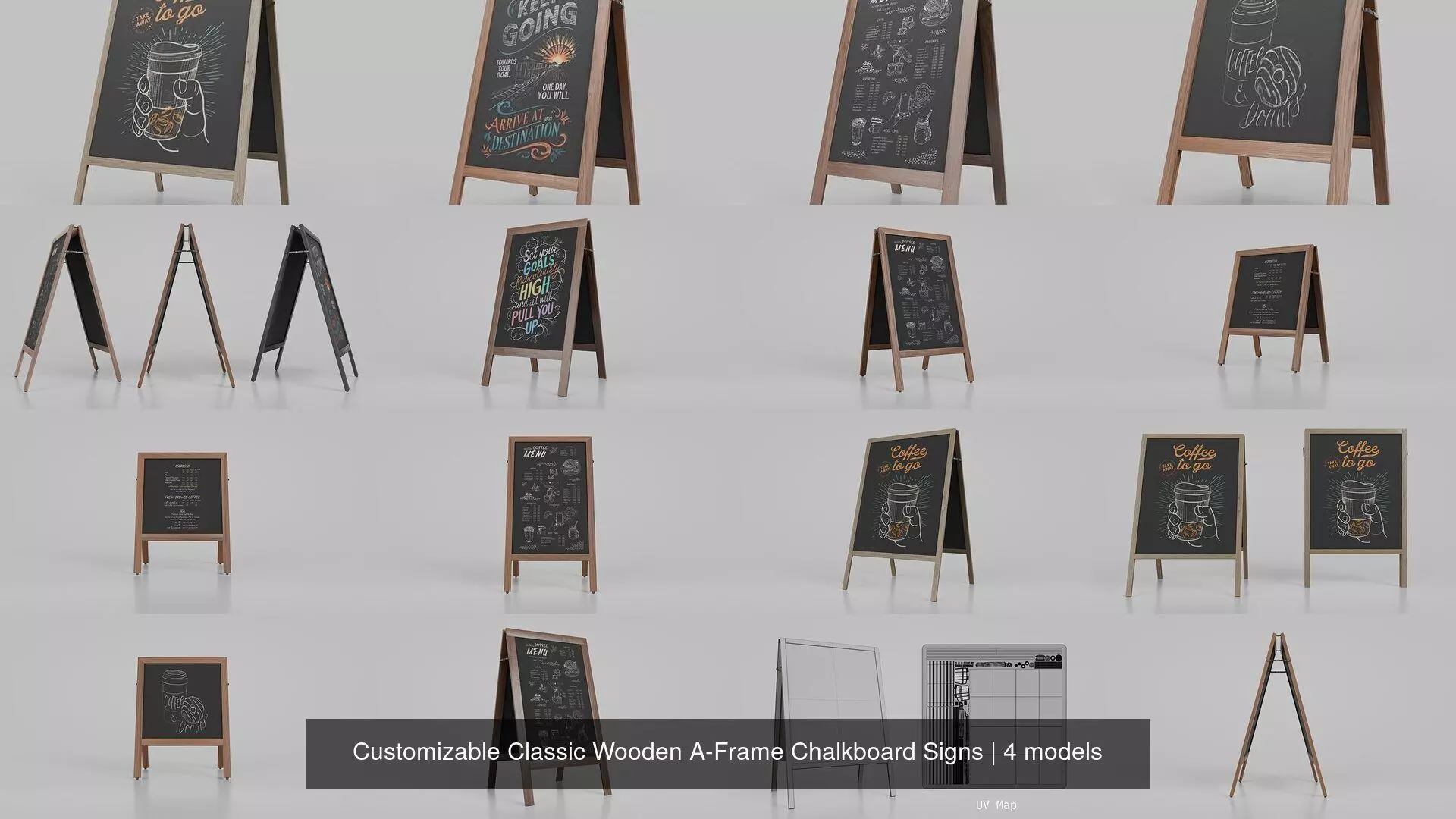 Customizable Classic Wooden A-Frame Chalkboard Signs 3D Model Collection_5