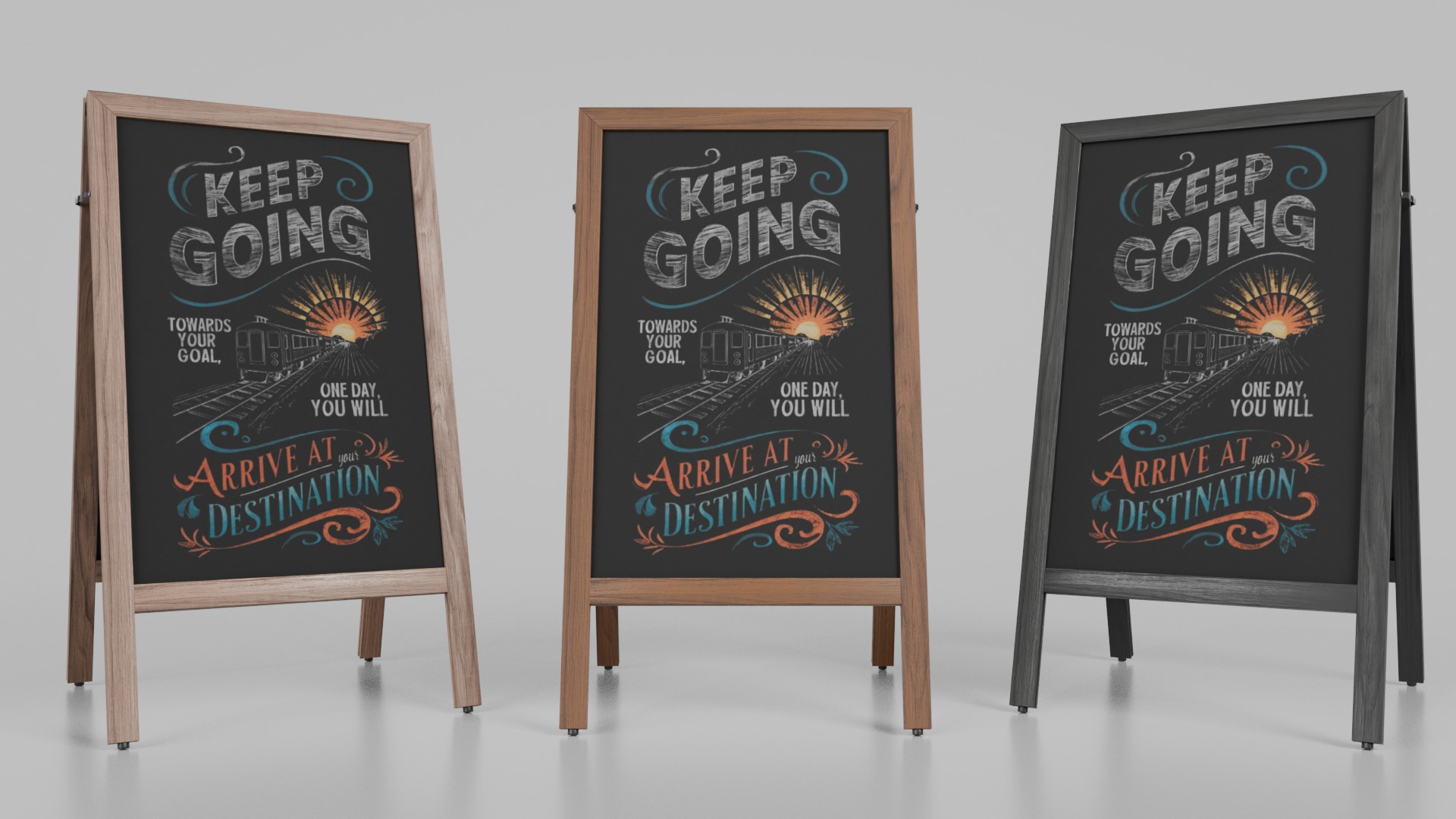 Customizable Classic Wooden A-Frame Chalkboard Signs 3D Model Collection_16