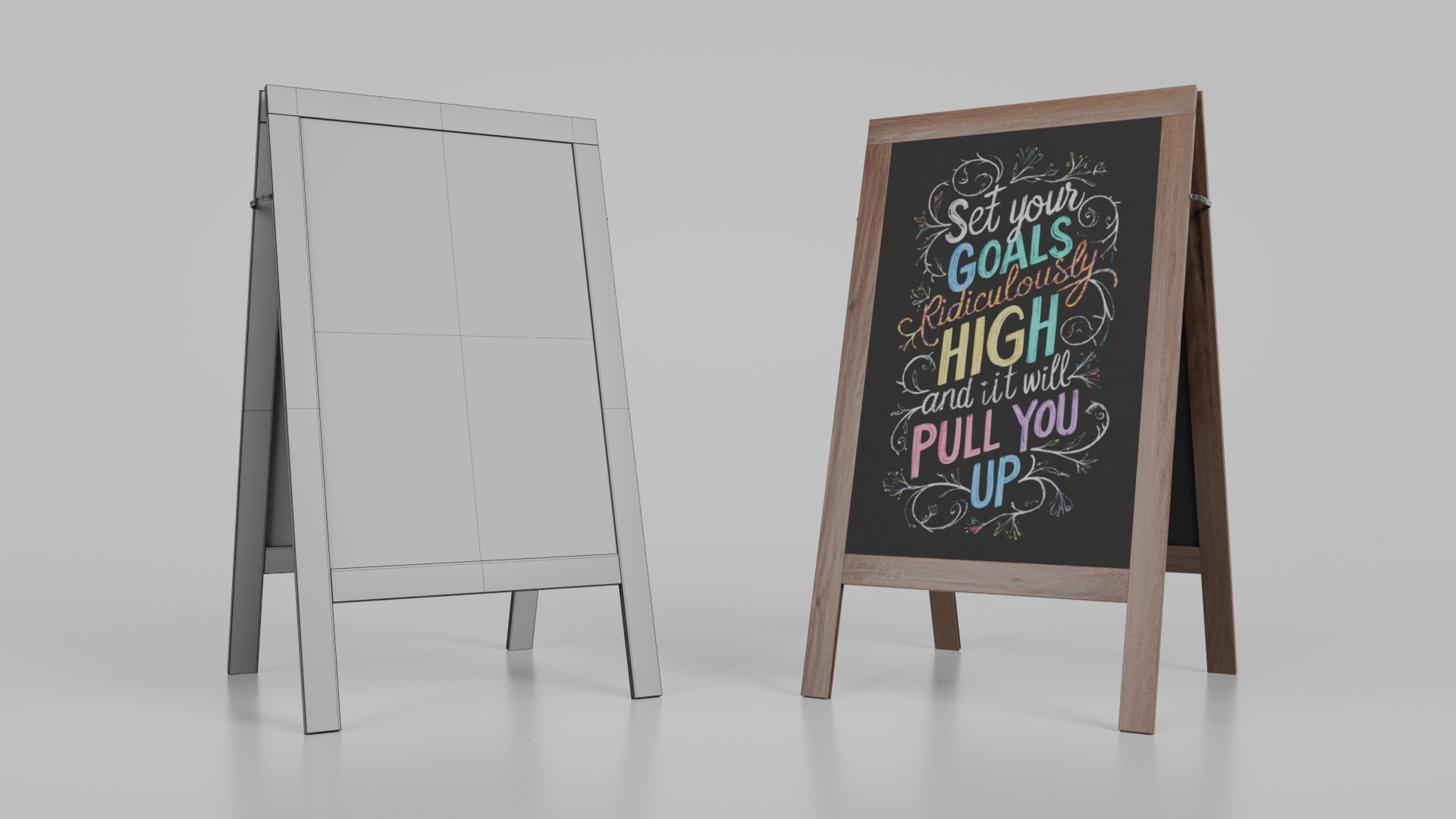 Customizable Classic Wooden A-Frame Chalkboard Signs 3D Model Collection_21