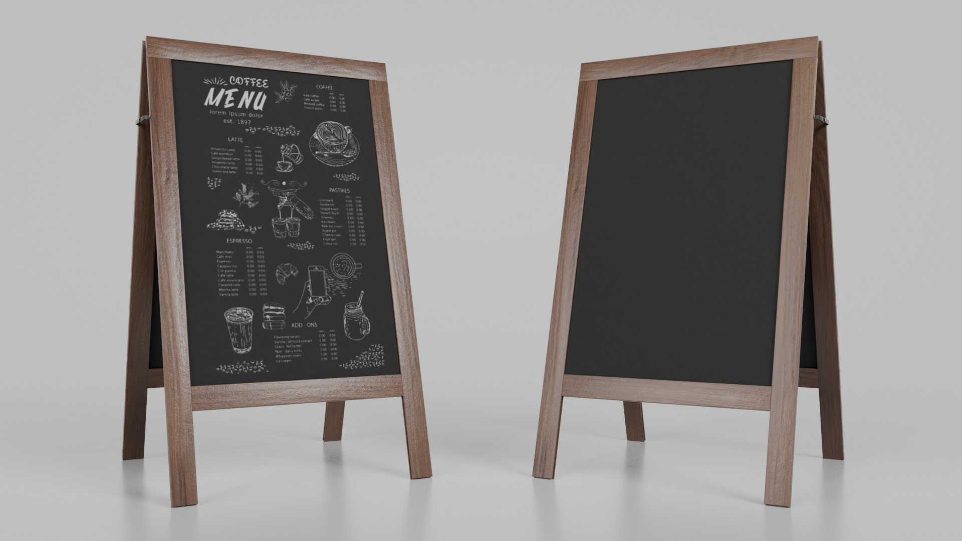 Customizable Classic Wooden A-Frame Chalkboard Signs 3D Model Collection_19