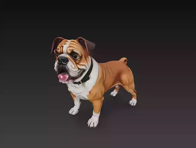 Bulldog Dog 3D Model Basic - Low Poly Simple