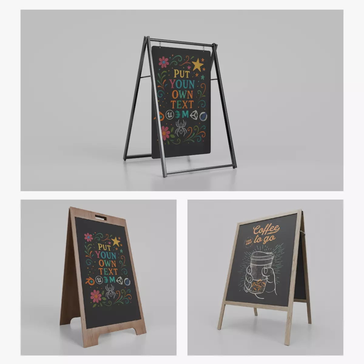 Customizable Heavy-Duty and Wide Chalkboard Signs 3D Model Collection_0