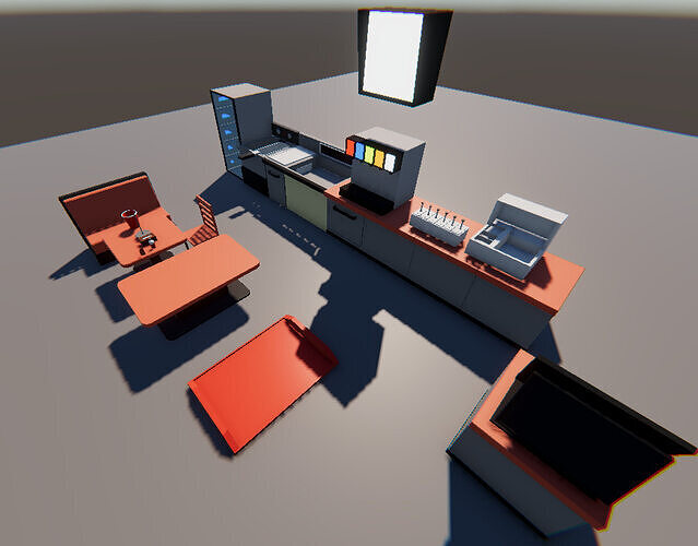 Fast Food Kitchen Stylized Lowpoly Asset Pack Flat Color Low-poly 3D model