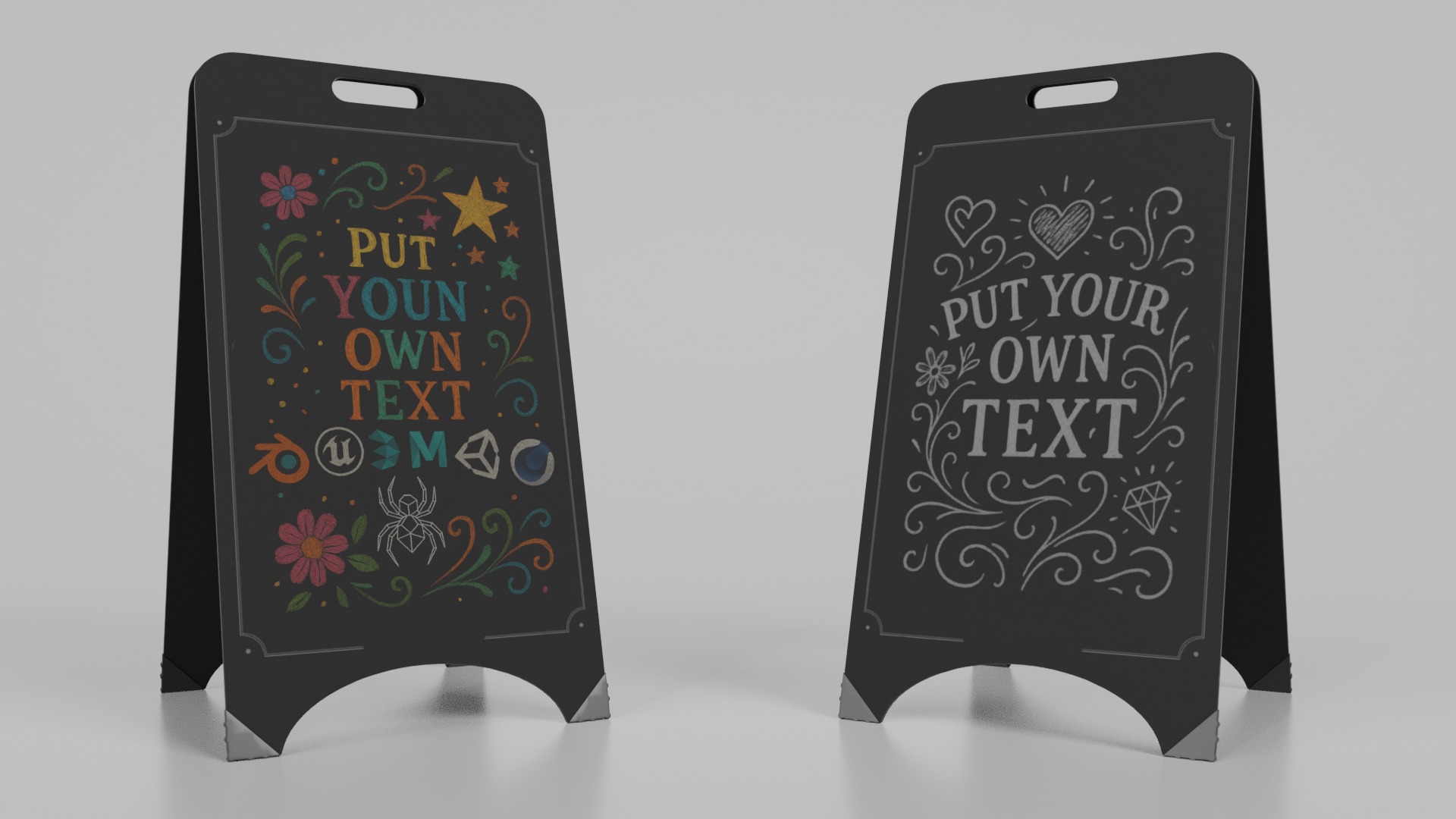 Customizable Minimalist A-Frame Chalkboard Signs 3D Model Collection_5