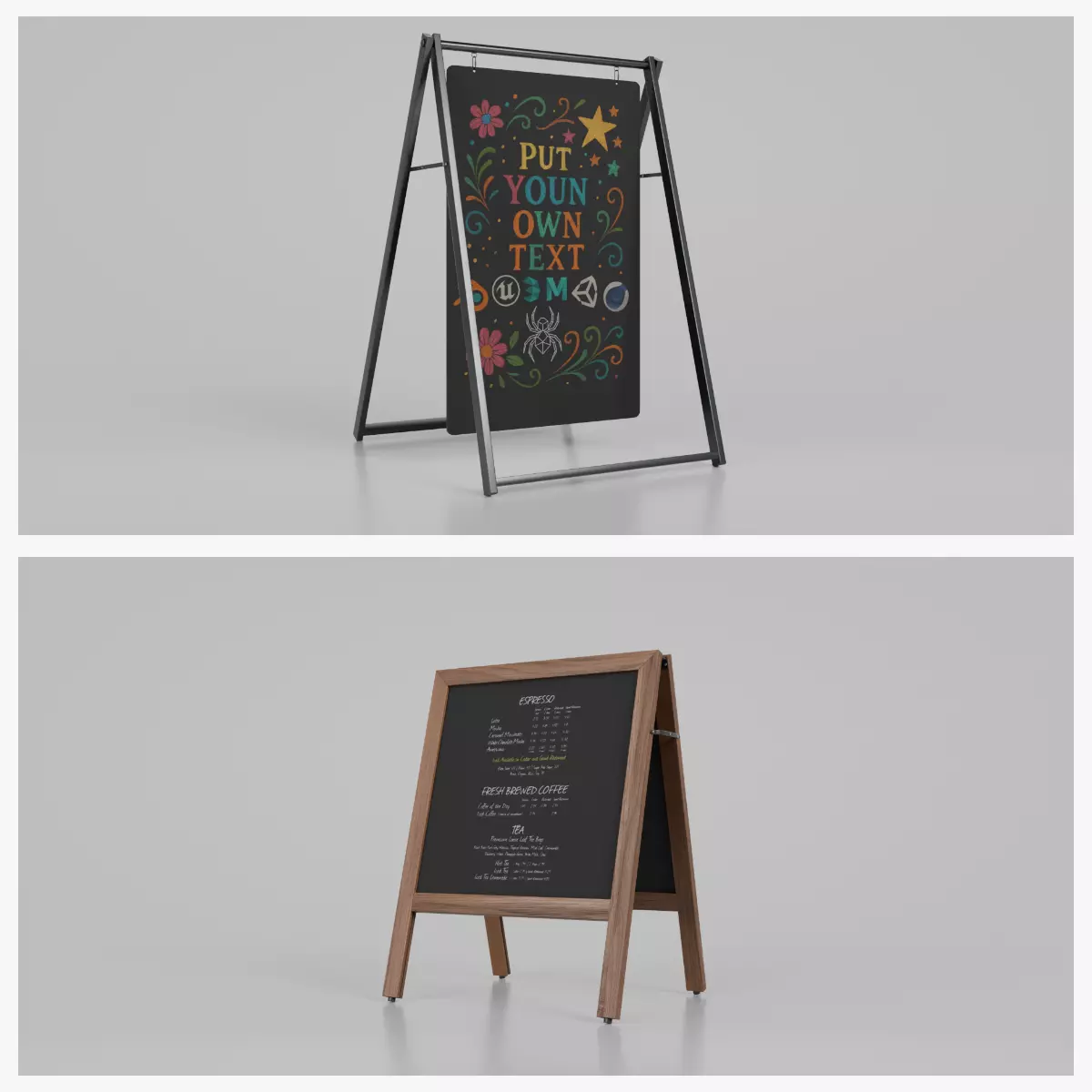 Customizable Minimalist A-Frame Chalkboard Signs 3D Model Collection_0