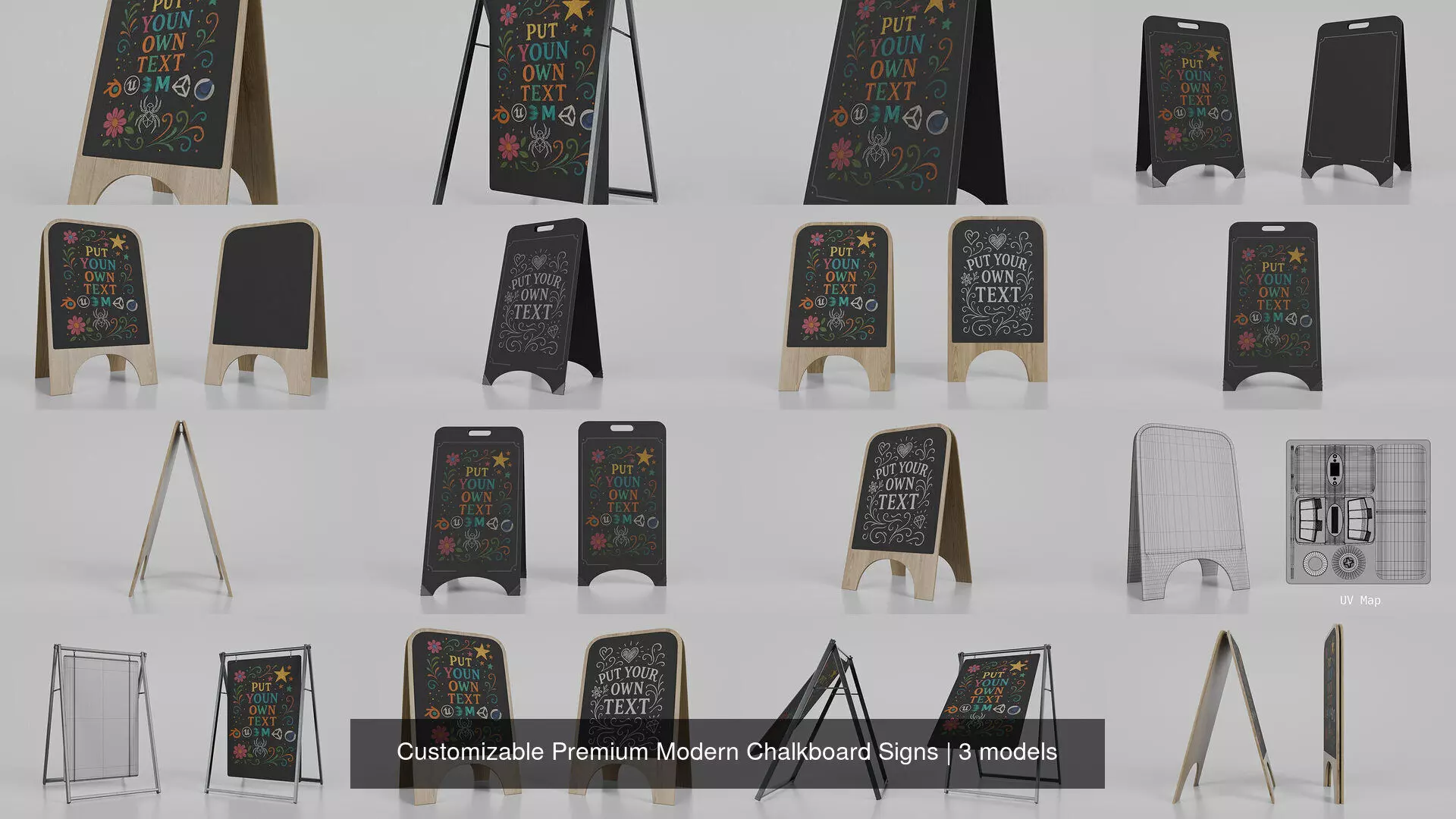 Customizable Premium Modern Chalkboard Signs 3D Model Collection_4