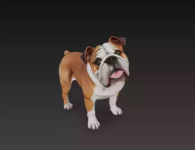 Bulldog Brown Dog 3D Model Basic - Low Poly Simple