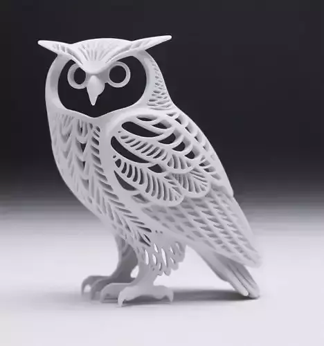 Hollow Owl Sculpture with Feather-Inspired Cutouts