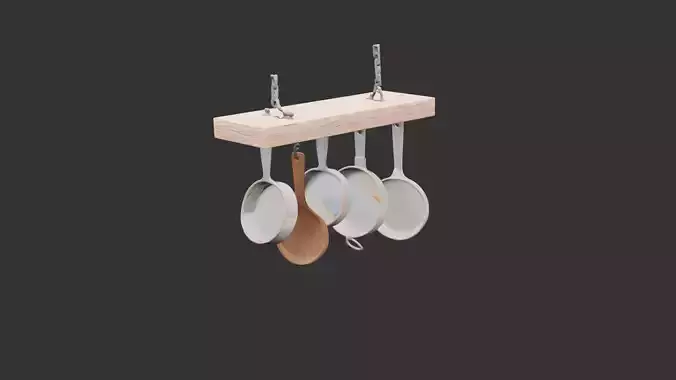 Kitchen Hanging Pot Rack with Utensils Low-poly 3D model