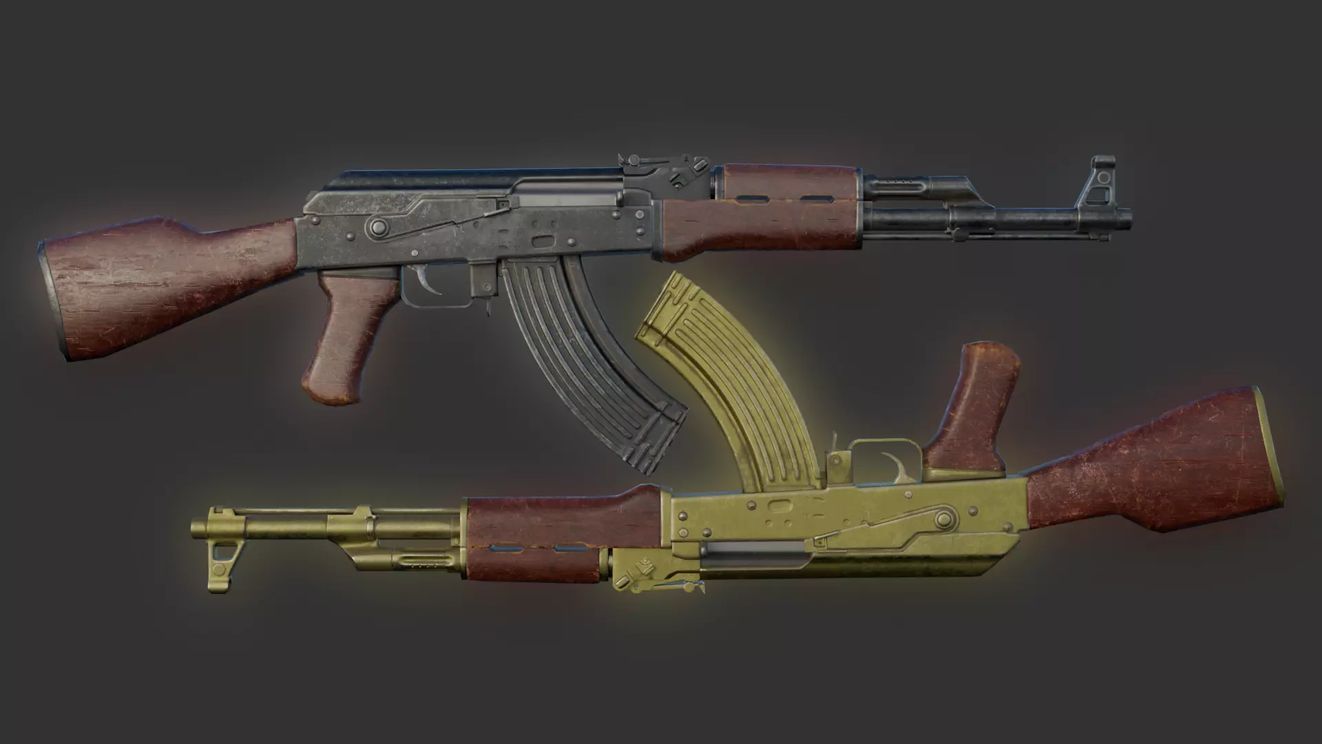 AK-47 AK-74 golden  Low-poly 3D model_0