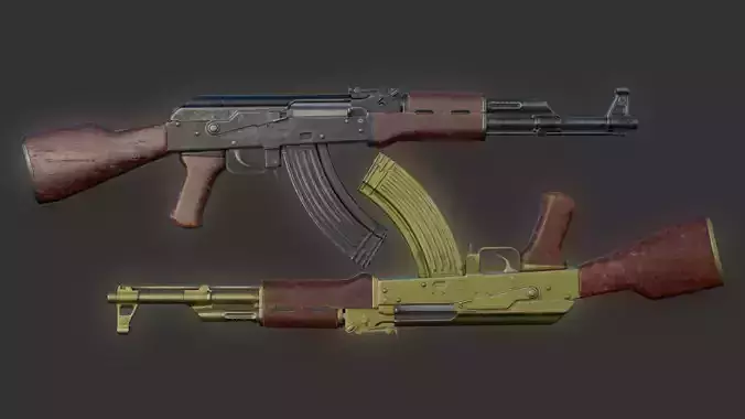 AK-47 AK-74 golden  Low-poly 3D model