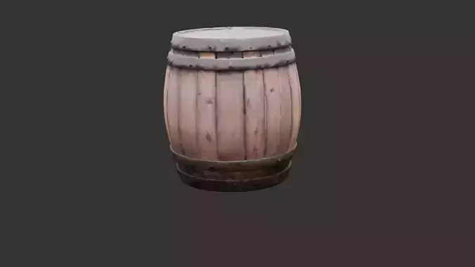 Old Wooden Barrel with Metal Hoops Low-poly 3D model