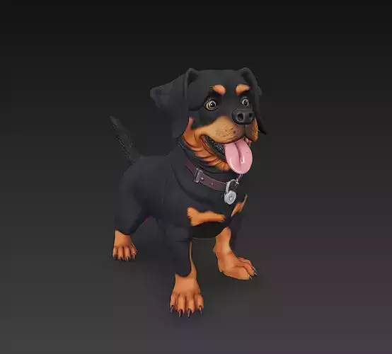 Rottweiler Puppy Dog 3D Model Basic - Low Poly Simple Low-poly 3D model