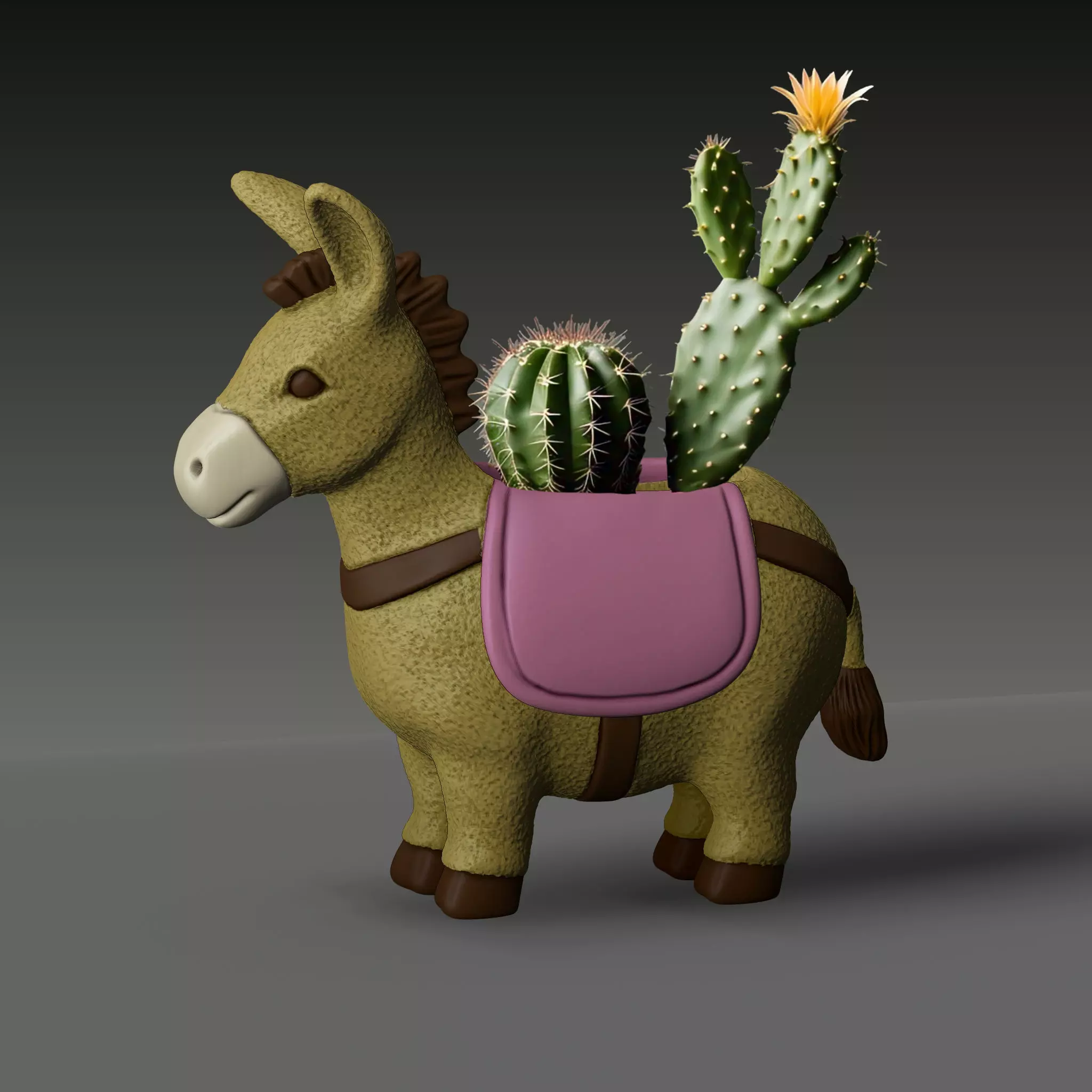 donkey shaped cactus planter 3D print model_0