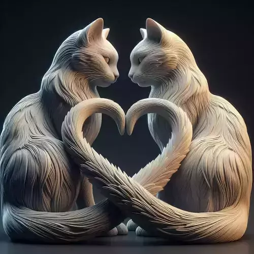 Sculpted Cat Duo with Intertwined Tails in Heart Shape 3D print model
