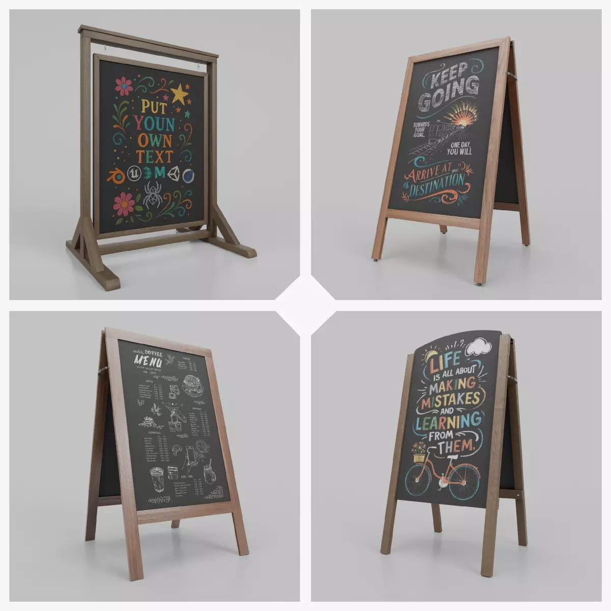 Customizable Artisan Chalkboard Signs 3D Model Collection_0