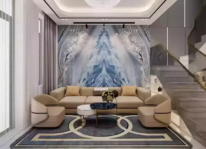 Luxury Living room Dining room and Kitchen  3D model