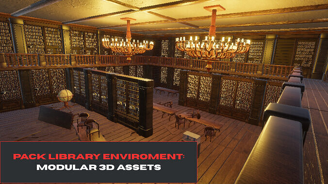 Classic Library Assets Pack Low-poly 3D model