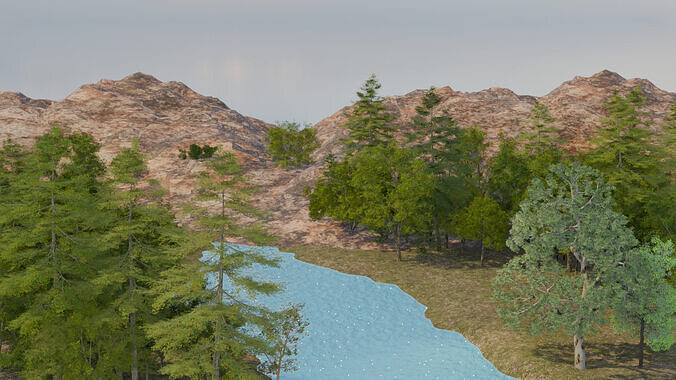 Mountain Landscape with River and Trees 3D model