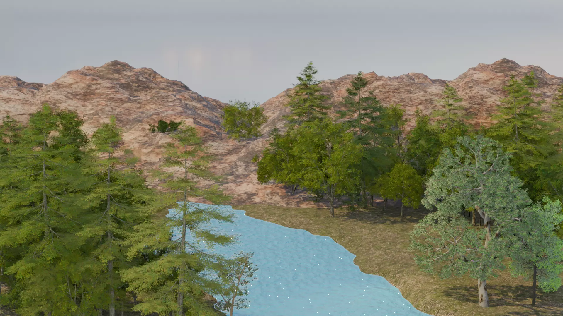 Mountain Landscape with River and Trees 3D model_0