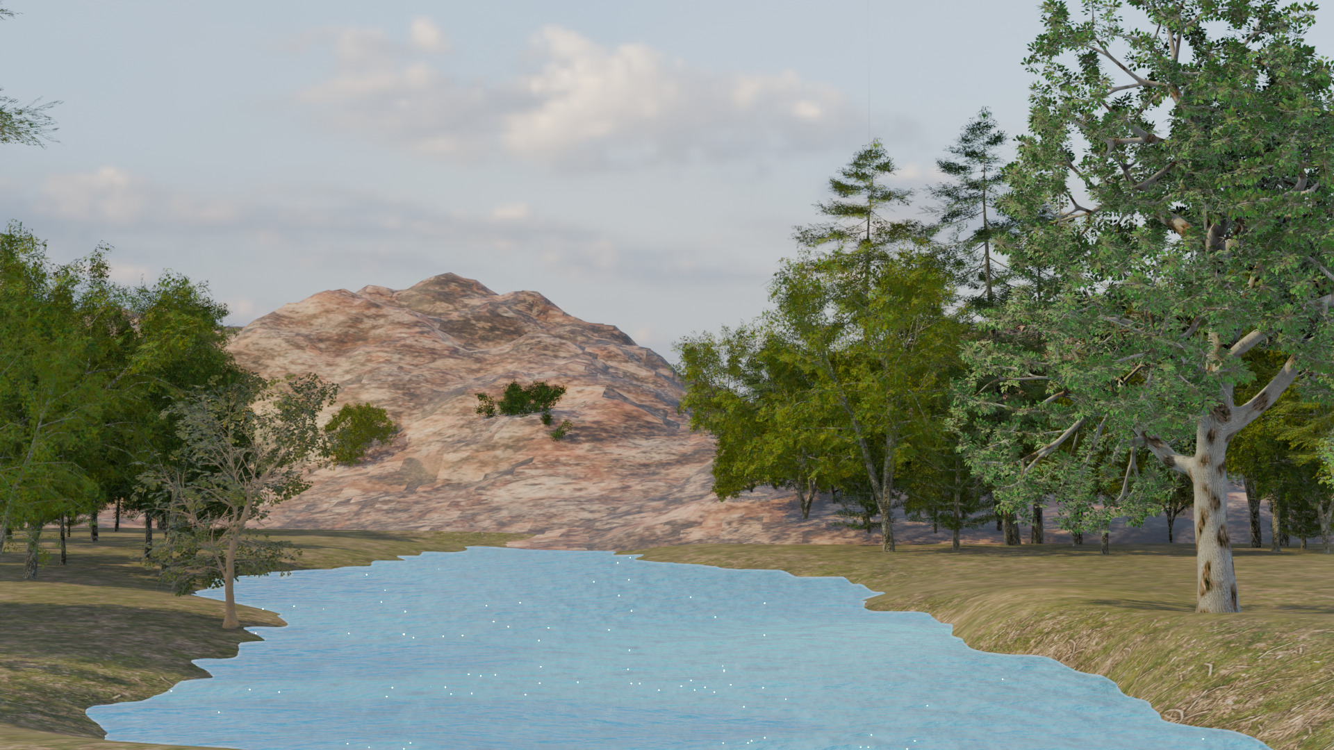 Mountain Landscape with River and Trees 3D model_3