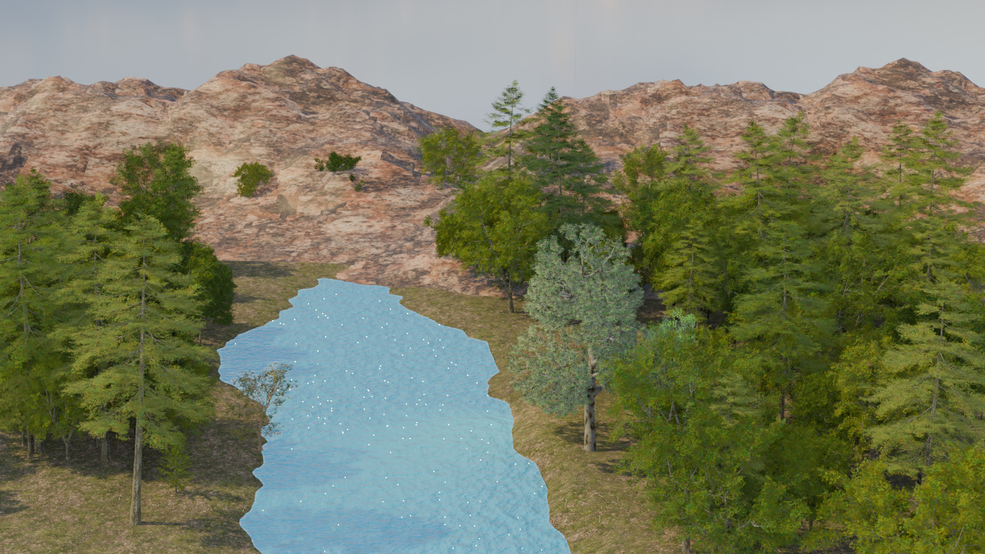 Mountain Landscape with River and Trees 3D model_2