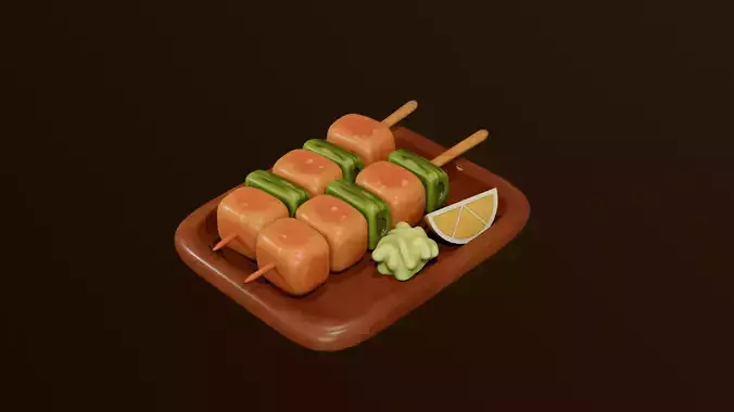 Cartoon Yakitori Skewers Stylized Japanese Food 3D Model Low-poly 3D model