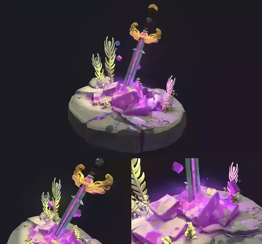Underwater Stone Sword Low-poly 3D model