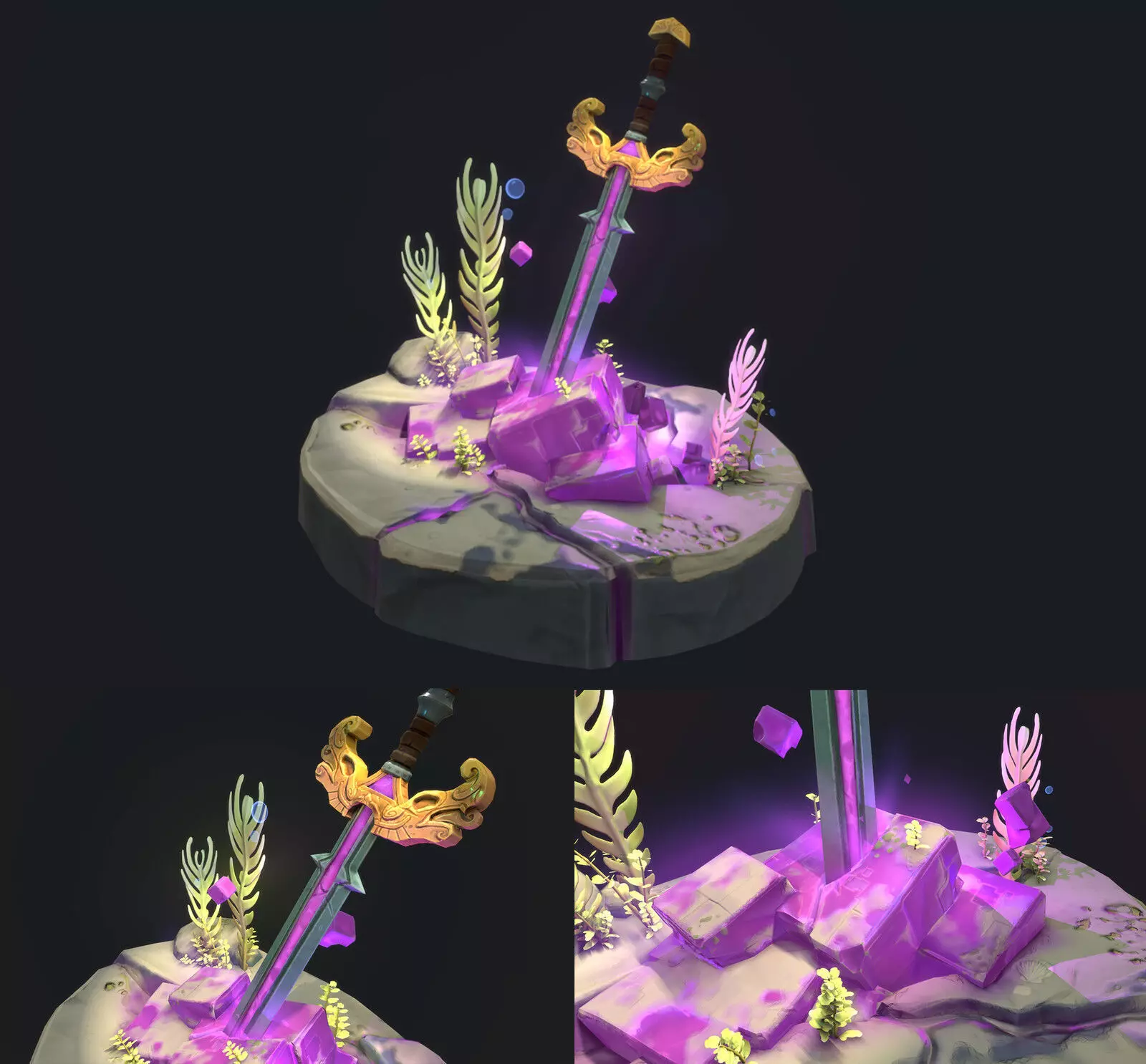 Underwater Stone Sword Low-poly 3D model_0