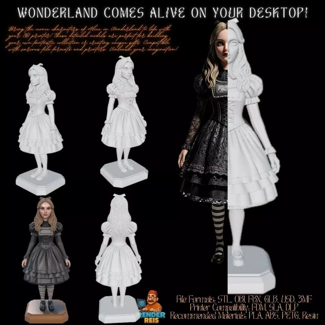  Gothic Style Alice in Wonderland Figurine  Collectors Design 3D model_0