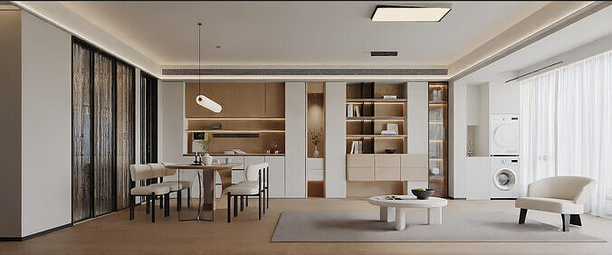 Simple living room and dining area 3D model