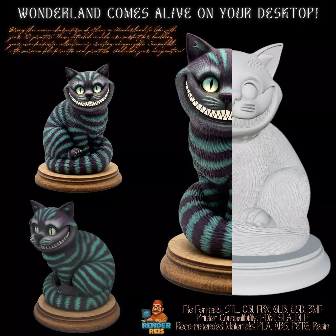 3D Printable Cheshire Cat Figurine 3D model_0