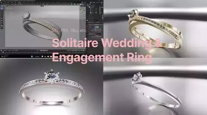 Wedding Engagement Ring with 3 ring design and 3 color variants