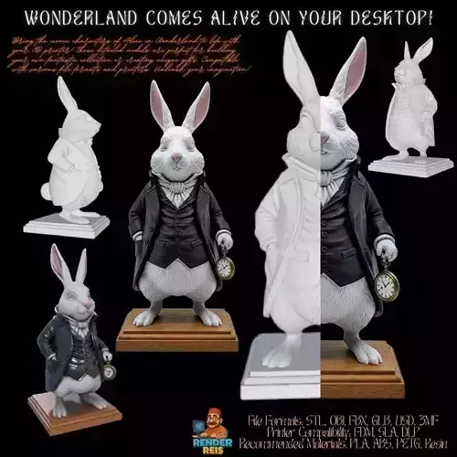 3D Printable White Rabbit Figurine 