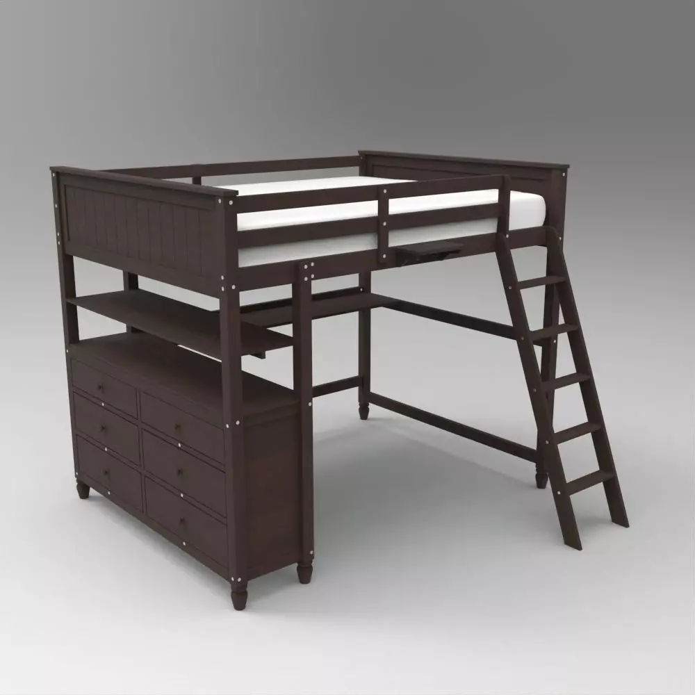 Kid wood Bed Low-poly 3D model_0