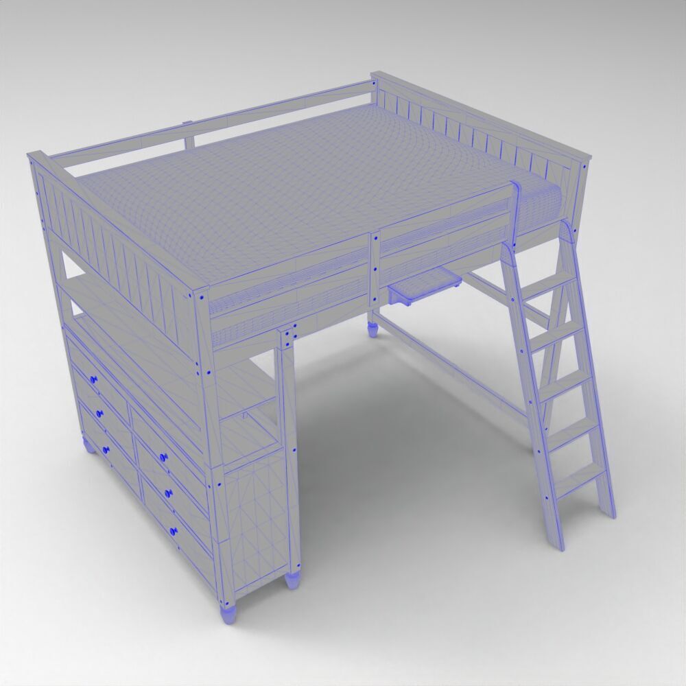 Kid wood Bed Low-poly 3D model_6