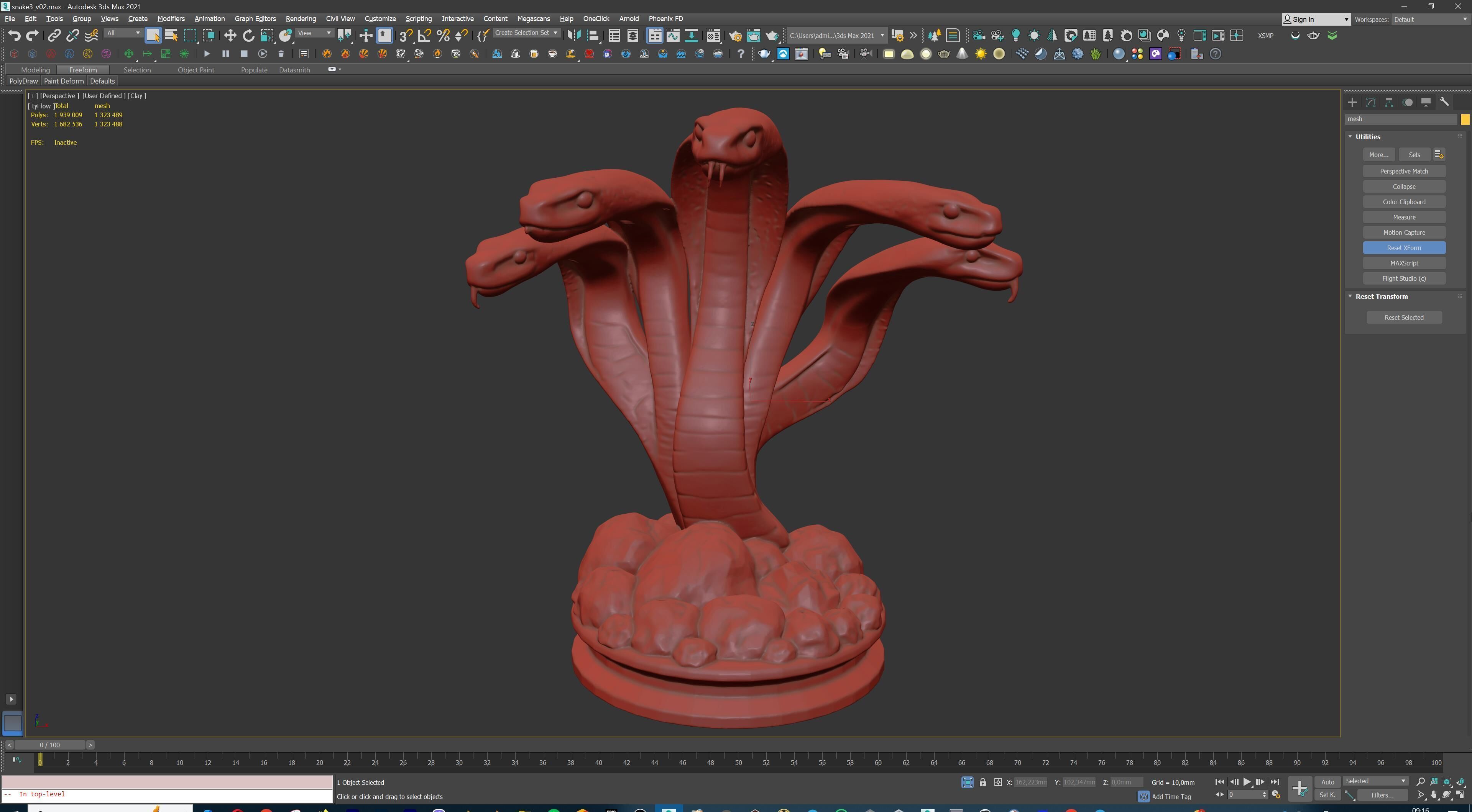 Hydra Snake Multi-Headed Serpent Statue 3D print model_37