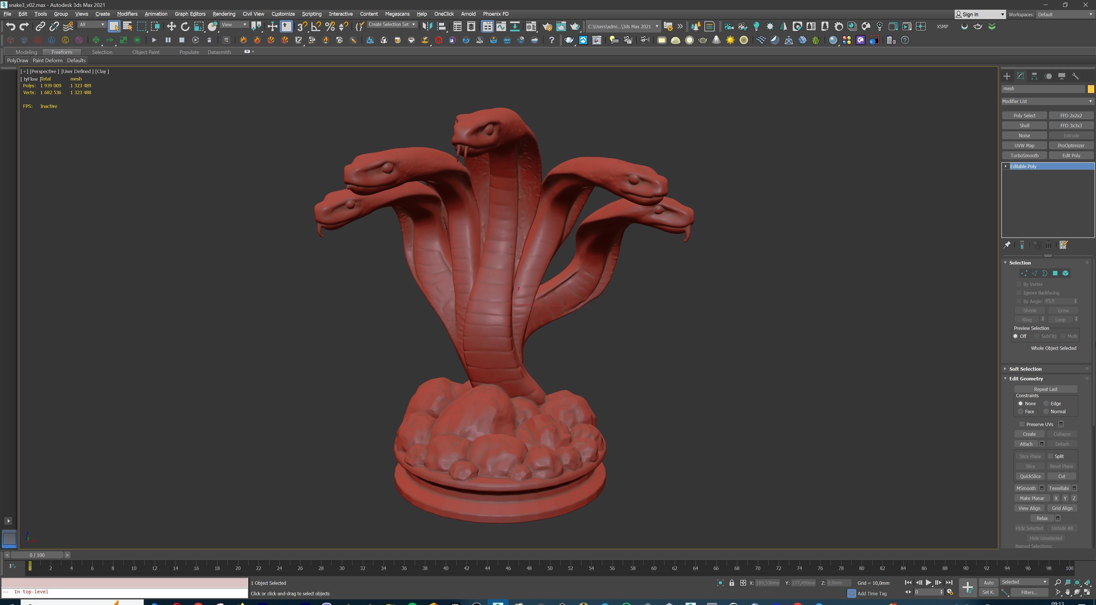 Hydra Snake Multi-Headed Serpent Statue 3D print model_18