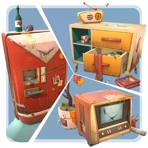 Cartoon indoor props TV electromechanical fan refrigerator radio