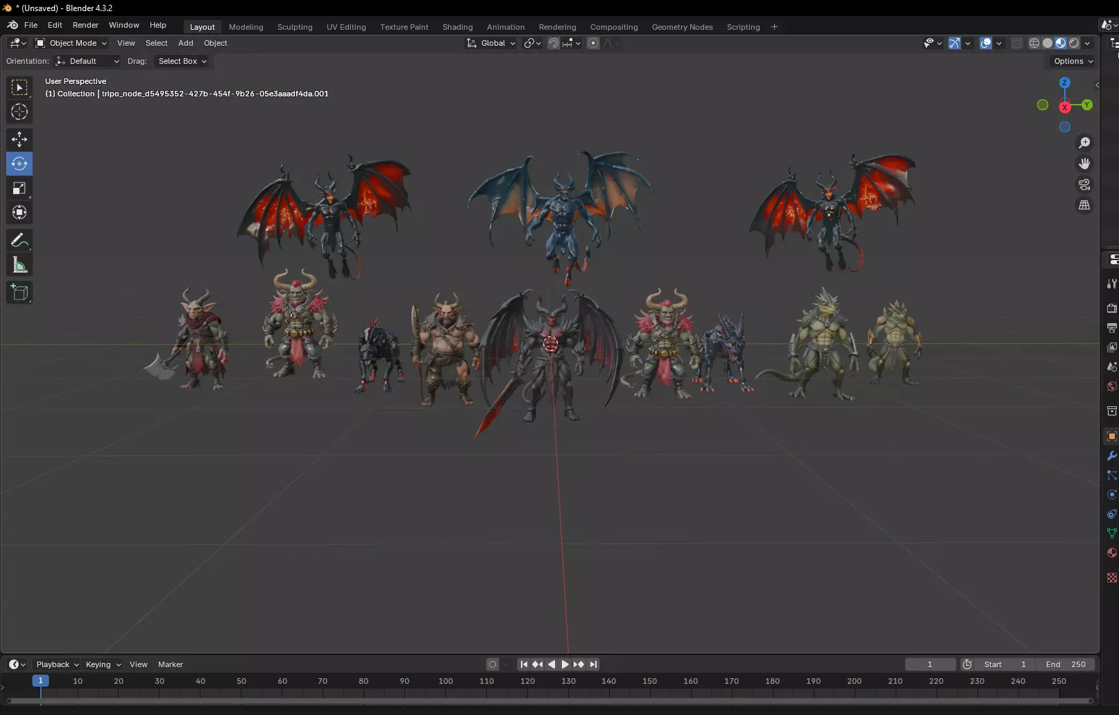 Demonic and Draconic Fantasy Character Lineup Blender 3D Models Low-poly 3D model_0